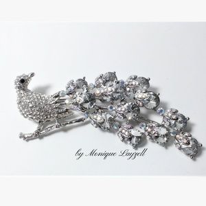 Silver tone  Crystal Peacock Brooch